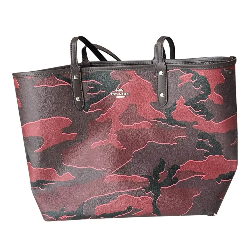 Coach Handbag Purse Military Red Camo Tote 31451 Large Shoulder Bag Reversible